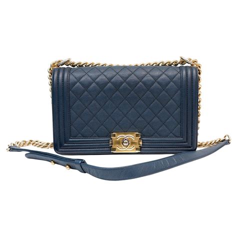 navy blue chanel boy bag